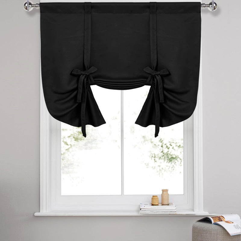 DWCN Tie Up Curtain-Thermal Insulated Room Darkening Blackout Curtains for Livingroom, Bedroom and Dining Room, Black, W42 X L45 Inches, 1 Rod Pocket Panel - Image 1